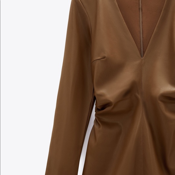 Zara Short Sattin Effect Dress Brown - Picture 2 of 3